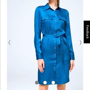 Beautiful teal/blue satin button down shirt dress